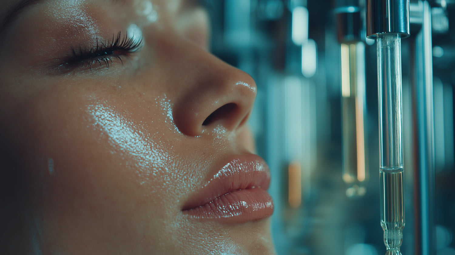 Close-up of a woman's clear, glowing skin highlighting Dr. Rusnak Wellness results