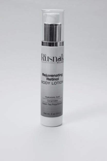 Dr Rusnak Wellness Anti-Aging Body Moisturizer with Retinol bottle on a gray background