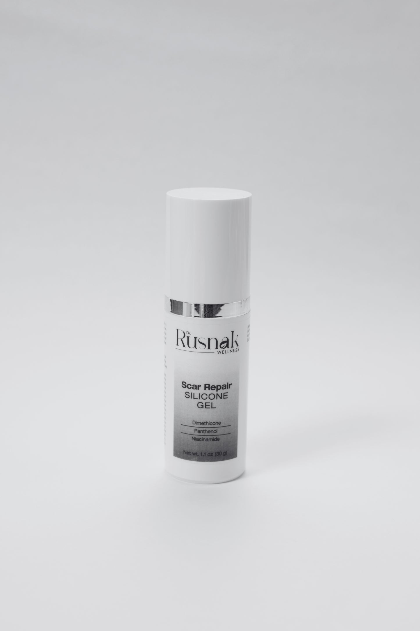 Rusnak silicone gel bottle on a white background