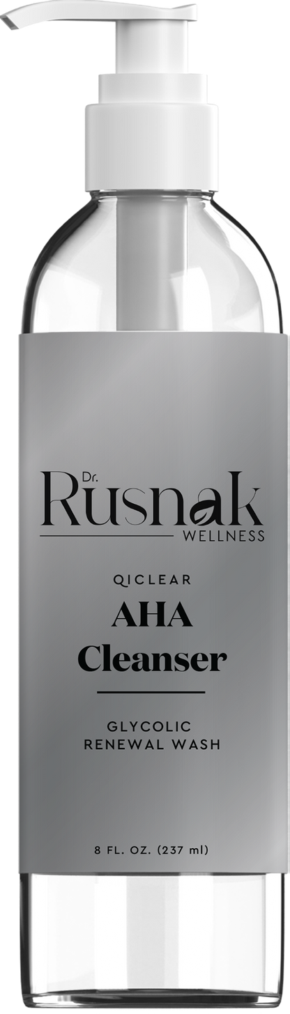 Dr. Rusnak Wellness Qi Clear AHA Cleanser bottle with pump on a white background