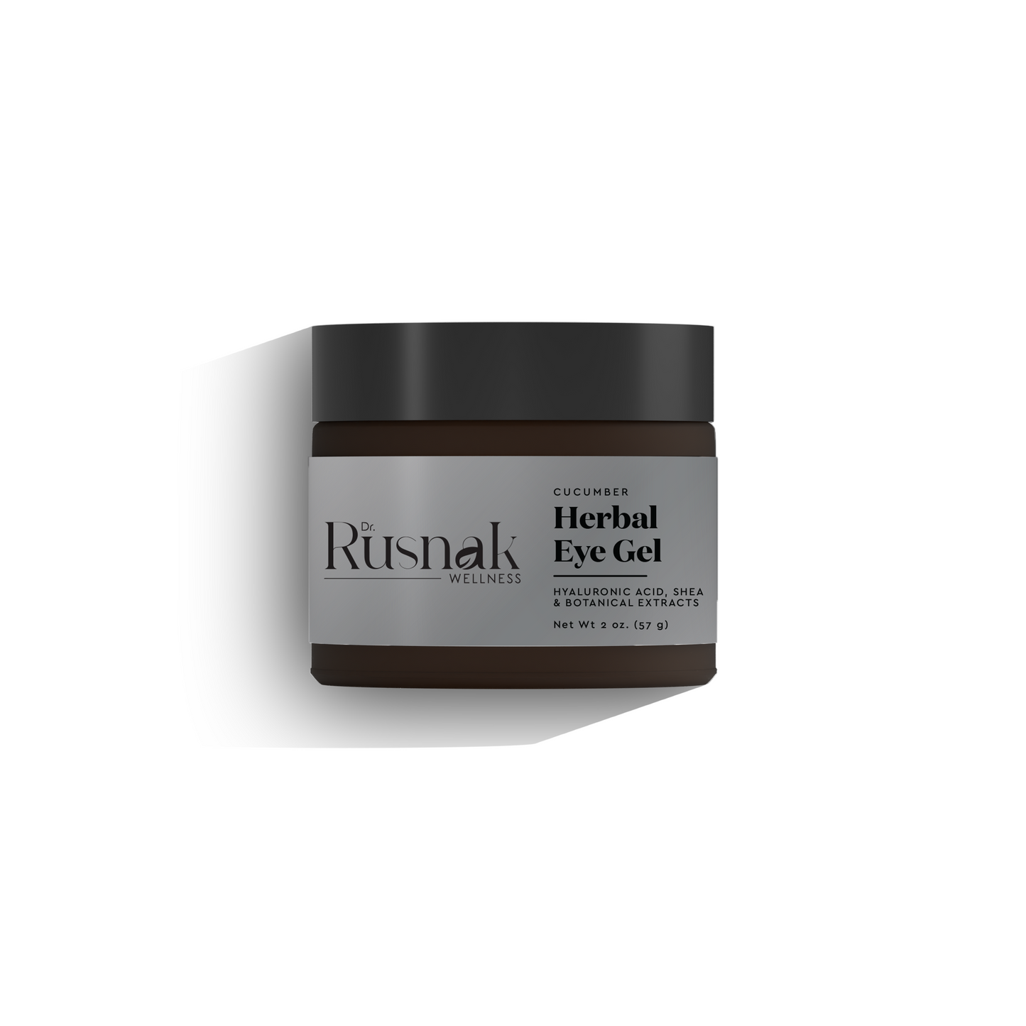 Cucumber Herbal Eye Gel in a brown jar with a sleek design for soothing and hydrating the eye area