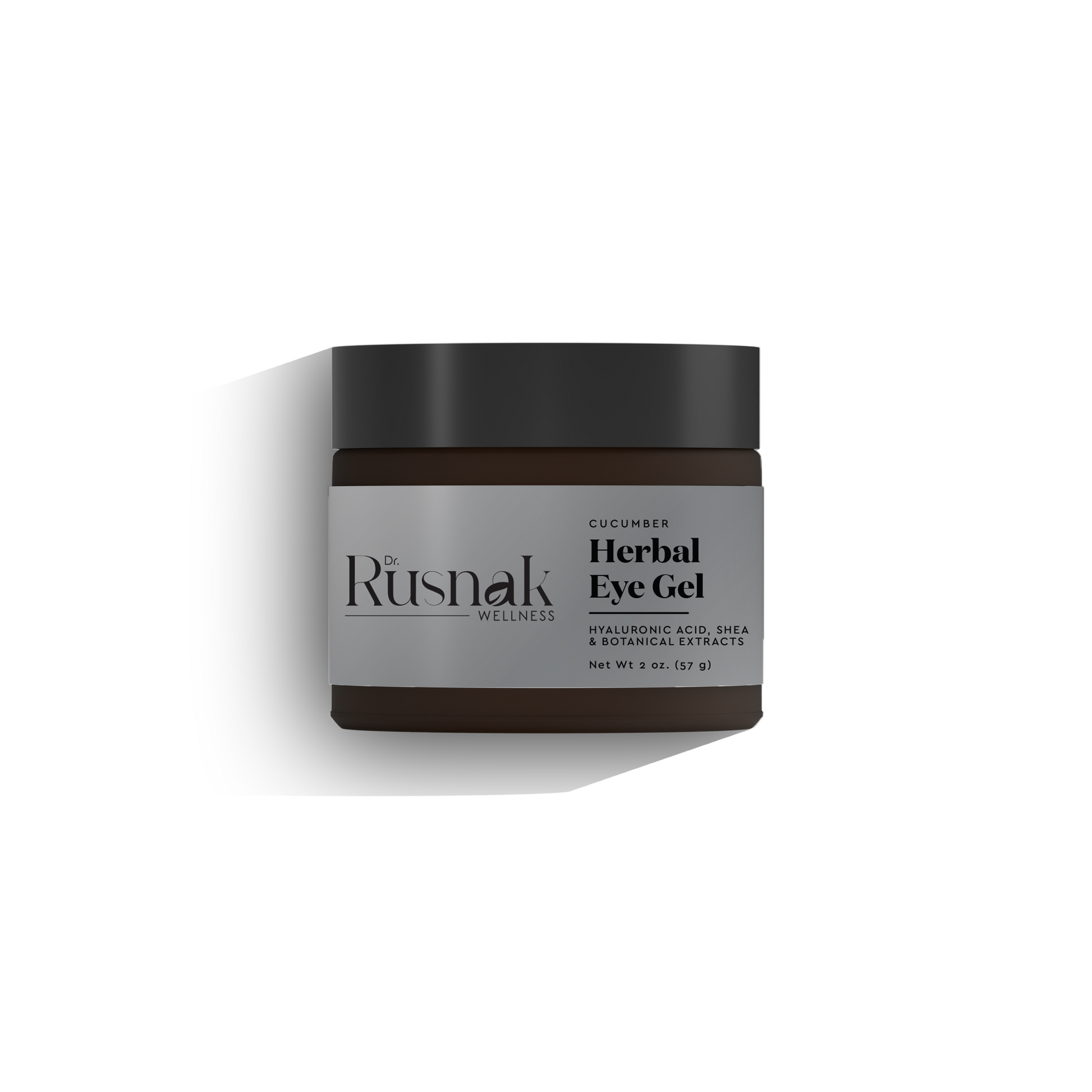 Cucumber Herbal Eye Gel in a brown jar with a sleek design for soothing and hydrating the eye area