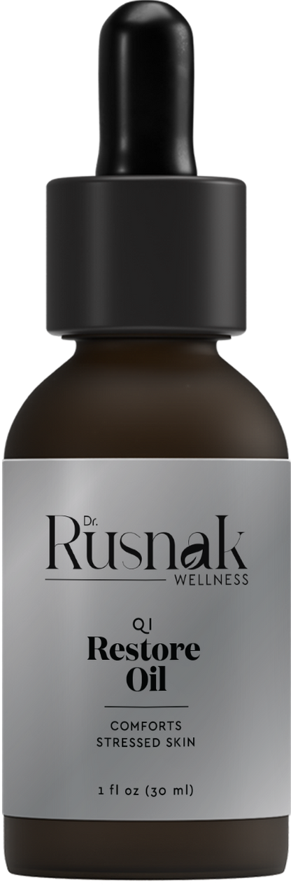 Dr. Rusnak Wellness QJ Restore Oil bottle with dropper on a white background